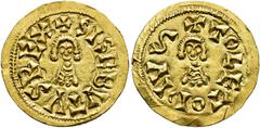 VISIGOTHIC KINGDOM VISIGOTHIC KINGDOM. SISEBUT. Tremissis. Toleto. AU 1.52 g. 18.6 mm. CNV-229. Little minting scratches on the outer edge of rim. Traces of original luster. EF. Scarce. / REINO VISIGO