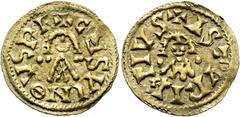 VISIGOTHIC KINGDOM VISIGOTHIC KINGDOM. CHINDASVINTH. Tremissis. Asturie. AU 1.6 g. 18.5 mm. CNV-418. 3; Chaves-276, same die-stamps. VF. Extremely rare. / REINO VISIGODO. CHINDASVINTO. Tremissis. Astu