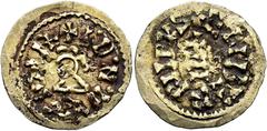 VISIGOTHIC KINGDOM VISIGOTHIC KINGDOM. EGICA. Tremissis. Eliberri. Frontal bust with curly hair. Rev. Greek cross on three steps. AU 1.4 g. 20.2 mm. Chaves-332, same item. VF. Extremely rare: the only