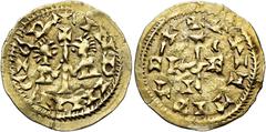 VISIGOTHIC KINGDOM VISIGOTHIC KINGDOM. EGICA AND WITTIZA. Tremissis. Toleto. AU 1.42 g. 20.2 mm. CNV-no. Glue over crack for bonding. VF. Rare. / REINO VISIGODO. EGICA Y WITIZA. Tremissis. Toleto. AU 