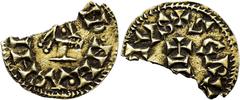 VISIGOTHIC KINGDOM VISIGOTHIC KINGDOM. ACHILA. Tremissis. Gerunda. AU 1 g. 19.4 mm. CNV-638. Fragment of 70%. Extremely rare: less than 3 known specimens. / REINO VISIGODO. ACHILA. Tremissis. Gerunda.