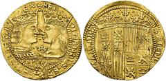 CATHOLIC MONARCHS CATHOLIC MONARCHS. Double ducat in the name of the Catholic Monarchs. Valencia. AU 7,02 g. AC-131 (in Ferdinand II). Encapsulated by NGC-MS 62. Extremely rare: second known piece. / 