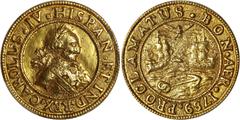 SPANISH MONARCHY CHARLES IV. Buenos Aires gold proclamation medal. Laureate bust of the king right; CAROLUS IV. HISPAN. ET IND REX. Rev. Within border, shield of Buenos Aires with two sailing ships, a