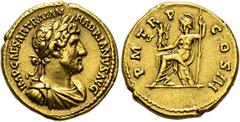 COLLECTION OF IMPERIAL AUREI COLLECTION OF IMPERIAL AUREI. HADRIAN. Aureus. Rome (121-123). Laureate, draped and cuirassed bust right; IMP CAESAR TRAIAN HADRIANVS AVG. Roma seated left on pile of arms