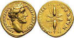 COLLECTION OF IMPERIAL AUREI COLLECTION OF IMPERIAL AUREI. ANTONINUS PIUS. Aureus. Rome (140-143). Laureate head right. ANTONINVS AVG PIVS P P TR P COS III. Rev. Thunderbolt. PROVIDENTIAE DEORVM. AU 7