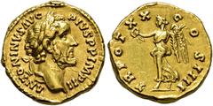 COLLECTION OF IMPERIAL AUREI COLLECTION OF IMPERIAL AUREI. ANTONINUS PIUS. Aureus. Rome (156-157). Laureate head right. ANTONINVS AVG PIVS P P IMP II. Rev. Victoria advancing with wreath and palm; TR 