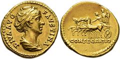 COLLECTION OF IMPERIAL AUREI COLLECTION OF IMPERIAL AUREI. FAUSTINA THE ELDER. Aureus. Rome (141). Draped bust right; DIVA AVG FAVSTINA. Rev. Faustina with sceptre, accompanied by another figure (Sol?