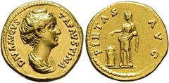 COLLECTION OF IMPERIAL AUREI COLLECTION OF IMPERIAL AUREI. FAUSTINA THE ELDER. Aureus. Rome (141). Draped bust right; DIVA AVGVSTA FAVSTINA. Rev. Pietas facing left, offering incense over an altar bef