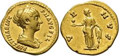 COLLECTION OF IMPERIAL AUREI COLLECTION OF IMPERIAL AUREI. FAUSTINA THE YOUNGER. Aureus. Rome (145-161). Draped bust right; FAVSTINA AVG PII AVG FIL. Rev. Venus facing left, holding an apple and a rud