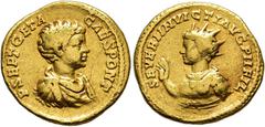 COLLECTION OF IMPERIAL AUREI COLLECTION OF IMPERIAL AUREI. GETA AND CARACALLA. Aureus. Rome (200-202). Laureate, draped and cuirassed bust of Geta right; P SEPT GETA CAES PONT. Rev. Bust of Caracalla 