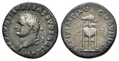 IMPERIO ROMANO IMPERIO ROMANO. TITO. Denario. Roma (80 d.C.). A/ Cabeza laureada a izq.; IMP TITVS CAES VESPASIAN AVG P M. R/ Trípode, encima delfín; TR P IX IMP XV COS VIII P P. AR 3,16 g. 17,4 mm. R