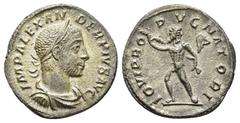 IMPERIO ROMANO IMPERIO ROMANO. ALEJANDRO SEVERO. Denario. Roma (231-235). A/ Busto laureado, drapeado y acorazado a der.; IMP ALEXANDER PIVS AVG. R/ Júpiter blandiendo rayo; IOVI PROPVGNATORI. AR 2,85