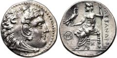 GRECIA ANTIGUA GRECIA ANTIGUA. MACEDONIA. Alejandro III. Ceca de Asia Menor occidental. Dracma (c. 323-280 a.C.). R/ Delante del trono monograma dentro de círculo, debajo X. AR 4,03 g. 18,3 mm. Price-