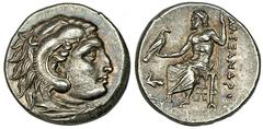 MACEDONIA. Alejandro III. Abydus. Dracma (328-323 a.C.). R/ Zeus sentado a izq.; ΑΛΕΞΑΝΔΡΟΥ, delante pegaso. AR 4,3 g. RPC-1505. EBC.