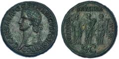 Imperio Romano CALÍGULA. Sestercio. R/ Las tres hermanas del Emperador, Agripina, Drusila y Julia con los atributos de la Seguridad, la Concordia y la Fortuna; AGRIPPINA DRVSILA IVLIA, en el exergo: S