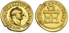 Imperio Romano TITO. Áureo. Roma (80). Como Augusto. A/ Busto laureado a der.; IMP. TITVS CAES VESPASIAN. AVG. P. M. R/ Corona sobre silla curul; TR. P. IX IMP XV COS. VIII P. P. RIC-25. CH-317. Estuv