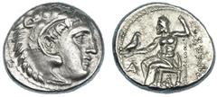 Grecia Antigua Grecia Antigua MACEDONIA. Alejandro III. Sardes. Dracma (323-319 a.C.). R/ Marcas: A a la izq. y mosca bajo el trono. AR 4,24 g. prac-2630. ebc-.