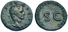 Período de Julio César a Augusto AUGUSTO. Sestercio. Roma (98). Acuñada por Nerva a nombre de Augusto. A/ DIVUS AVGVSTVS. Cabeza laureada a der. R/ IMP NERVA CAESAR AVGVSTVS REST. En el centro SC. RIC