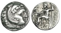 GRECIA ANTIGUA MACEDONIA. ALEJANDRO III. Dracma. Colofón (c. 319-310 a.C.). R/ Debajo del trono monograma, delante SC. AR 4,15 g. PRC-1794. Leves oxidaciones. MBC-/MBC.