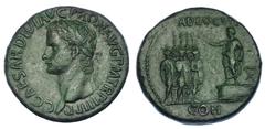 Imperio Romano IMPERIO ROMANO. CALÍGULA. Sestercio. Roma (40-41 d.C.). A/ Cabeza laureada a izq.; C CAESAR DIVI AVG PRON AVG P M TR P IIII P P. R/ Calígula de pie a izq. sobre plataforma ante cinco so