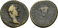 IMPERIO ROMANO. TRAJANO. Dupondio. Roma (103-111). A/ Cabeza radiada a der.; (IMP) CAES NERVAE TRAIANO AVG GER DAC P M TR P COS V P P. R/ Coraza, S-C; SPQR OPTIMO PRINC(IPI). AE 12,74 g. 27 mm. RIC-58