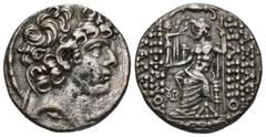 GRECIA ANTIGUA. REINO SELÉUCIDA. Filiipo Filadelfos (emisiones póstumas). Tetradracma. Antioquía del Orontes (post. 83 a.C.). A/ Cabeza diademada a der. R/ Zeus sentado a izq. con cetro y Niké, en cam