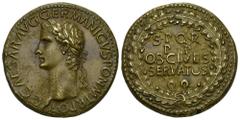 IMPERIO ROMANO. CALÍGULA. Sestercio. Roma (37-38 d.C.). A/ Cabeza laureada a izq.; C CAESAR AVG GERMANICVS PON M TR POT. R/ Corona cívica rodeando S P Q R/P P/OB CIVES/SERVATOS. AE 30,88 g. 34,3 mm. R
