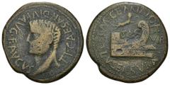 HISPANIA ANTIGUA HISPANIA ANTIGUA. ARSE-SAGUNTUM. Tiberio. Dupondio. A/ Cabeza a izq.; TI CAESAR DIVI AVG F AVGVS. R/ Proa a der. coronada por victoria; L SEMP GEMINO L VALER SVRA II VIR. AE 15,66 g. 