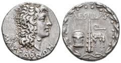 GRECIA ANTIGUA GRECIA ANTIGUA. MACEONIA. Aesillas (93-92 a.C.). Tetradracma. A/ Cabeza de Alejandro con cuernos de Amón a der.; MAKEDONWN. R/ Clava entre cofre y silla de cuestor; AESILLAS/Q, todo den