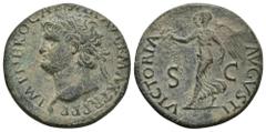 IMPERIO ROMANO IMPERIO ROMANO. NERÓN. Dupondio. Lugdunum (67 d.C.). A/ Cabeza laureada a izq.; IMP NERO CAESAR AVG P MAX TR P P P. R/ Victoria avanzando a izq. con corona y palma; VICTORIA AVGVSTI, S-