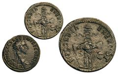 NERVA. Dupondio. A/ Busto radiado de Nerva a dcha. Ly. IMP NERVA CAES AVG PMTR P COS III PP. R/ Rara doble acuñación manos estrechadas sosteniendo enseña militar sobre Fortuna de pie a izq. con timón.