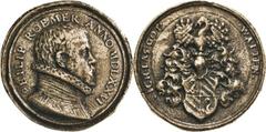 Thematische Medaillen und Plaketten Renaissancemedaillen Bronzegußmedaille 1576 (unsigniert). Auf Philipp Römer . Brustbild nach rechts / Behelmtes Wappen mit reicher Helmzier. 38 mm, 20,71 g. Habich 