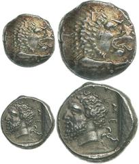 Griechische Münzen Lykien Mithrapata 380-360 v.Chr. Stater 380-360 v.Chr. 9,86 g. Löwenprotome nach rechts / Bärtiger Kopf nach links, dahinter Triskelis. SNG Aulock 4237, BMC -. Seltenes und attrakti