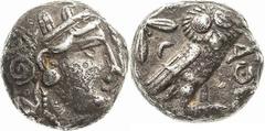 Attika Athen Tetradrachme 393-295. Athenakopf nach rechts / Eule steht mit Kopf von vorn nach rechts, links Olivenzweig und Halbmond BMC 144 SNG Cop. 63 ff 16.93 g. Sehr schön+
