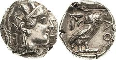 Attika Athen Tetradrachme 479/393 v. Chr. Athenakopf mit Helm nach rechts / Eule steht nach rechts, darüber Ölzweig und Halbmond BMC 48 var. (Tf. III,8) SNG Cop. 39 var 17.18 g. Attraktives Exemplar. 