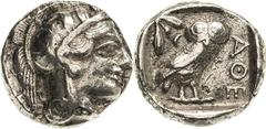 Attika Athen Tetradrachme 479/393 v. Chr. Athenakopf mit Helm nach rechts / Eule steht nach rechts, darüber Ölzweig und Halbmond BMC 48 var. (Tf. III,8) SNG Cop. 36 var 16.62 g. Sehr schön+