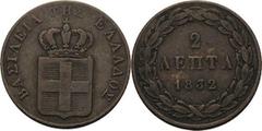 Ausländische Münzen und Medaillen Griechenland Otto I. 1832-1862 2 Lepta 1832, Athen Divo 25 a KM 14 Sehr schön-