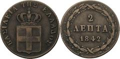 Ausländische Münzen und Medaillen Griechenland Otto I. 1832-1862 2 Lepta 1842, Athen Divo 25 i KM 14 Sehr schön