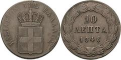 Ausländische Münzen und Medaillen Griechenland Otto I. 1832-1862 10 Lepta 1846, Athen Divo 19 c KM 25 Kl. Schrötlingsfehler am Rand, sehr schön-vorzüglich
