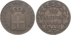 Ausländische Münzen und Medaillen Griechenland Otto I. 1832-1862 10 Lepta 1850, Athen Divo 20 e Karmitsos 84 KM 29 Sehr schön