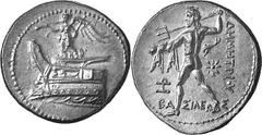 THE GREEK WORLD MACEDONIA Demetrios Poliorketes, King of Macedon, 305-284 Estimate: CHF 6'500.00 Tetradrachm (Silver, 17.00g 3), Pella, c. 294-293. Nike, blowing a trumpet and holding a stylis in her 