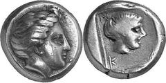 THE GREEK WORLD ASIA MINOR - Island of Lesbos Mytilene Estimate: CHF 2'500.00 Hekte (Electrum, 2.50g 4), c. 370-355. Female head to right (possibly of the eponymous nymph, Mytilene), her hair rolled b