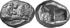 THE GREEK WORLD ASIA MINOR - Lydia Kroisos, King of Lydia, 561-546 Estimate: CHF 3'500.00 Third-stater (Gold, 2.67g), Sardeis, 550-546 and later. On the left, forepart of a lion to right confronting, 