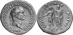 THE ROMAN EMPIRE Vespasian, 69-79 Estimate: CHF 5'000.00 Sestertius (Orichalcum, 23.62g, 6), winter 71. IMP CAESAR VESPASIANVS AVG P M T P P P COS III Laureate head of Vespasian to right. Rev. CONCORD