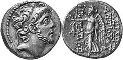 ASIA MINOR SYRIA Antiochos IX Kyzikenos, 114/13-95/4 Estimate: CHF 650.00 Drachm (Silver, 3.79 g 1), Antioch, 110/09-108/7. Diademed head of Antiochos IX to right; fillet border. Rev. Nike standing le