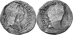 Judaea The Bar Kokhba War, 132-135 Estimate: CHF 750.00 Antioch, Tetradrachm (Silver, 13.84 g 12), with heads of Vespasian and Titus (as Prieur 106). Prepared by hammering the edges and flattening the
