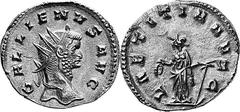 The Early Roman Empire Gallienus Estimate: CHF 12'500.00 Heavy Aureus or Binio (Gold, 5.98 g 1), 262. GALLIENVS AVG Radiate head of Gallienus to right. Rev. LAETITIA AVG Laetitia standing left, holdin