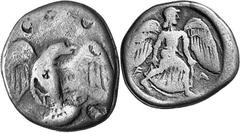 THE COINAGE OF OLYMPIA c. 452-432, Olympiads 82-87 Estimate: CHF 950.00 Stater (Silver, 11.04 g 3), c. late 450s. Eagle flying upwards with wings spread, grasping snake with his talons and his beak; w