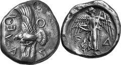 THE COINAGE OF OLYMPIA c. 452-432, Olympiads 82-87 Estimate: CHF 7'500.00 Stater (Silver, 11.63 g 3), c. late 450s. F] Eagle flying left with wings above and below, grasping snake in his talons; with 