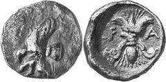 THE COINAGE OF OLYMPIA c. 452-432, Olympiads 82-87 Estimate: CHF 250.00 Obol (Silver, 0.95 g 7), c. 450-440. Eagle flying left with both wings above his body, grasping hare by the belly with his talon